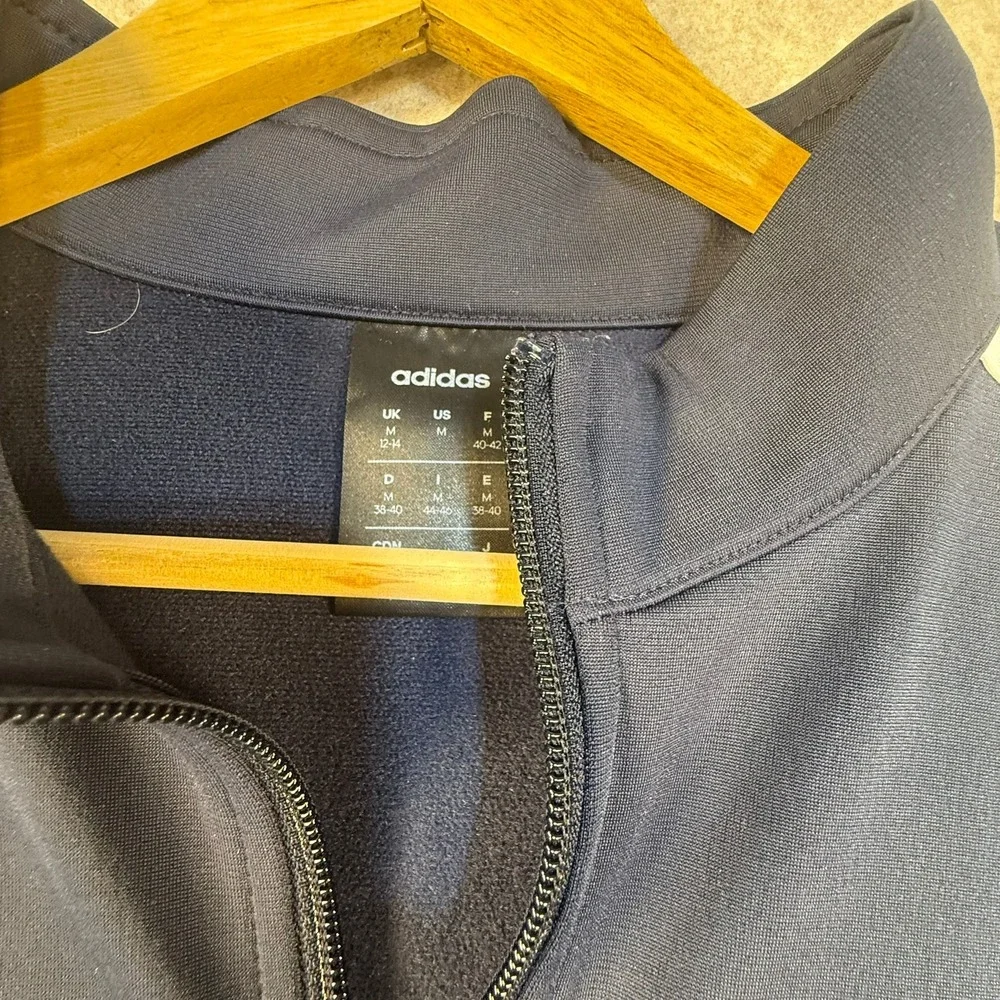 Adidas Mens Track Jacket Navy Blue White 3-Stripe Full Zip Mock Neck Size Medium